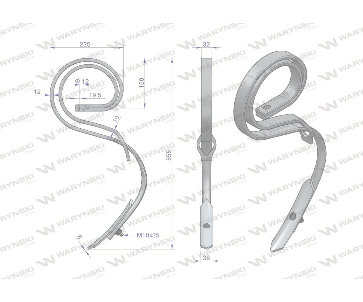 Ząb sprężynowy wzmocniony 32X12 Waryński