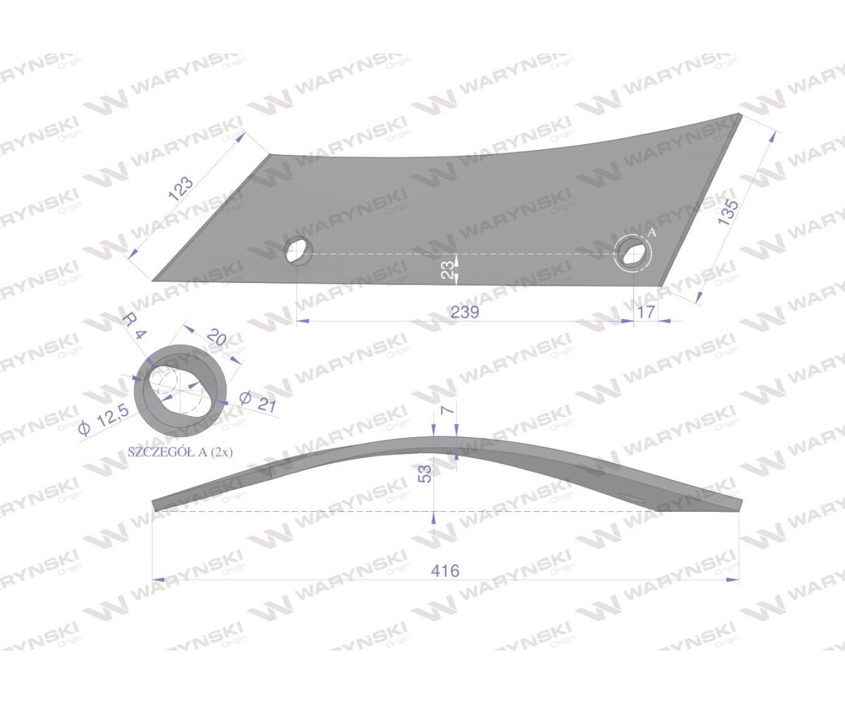 Pierś odkładni prawa dwuotworowa zastosowanie ESC Gregoire-Besson 173326 stal borowa WARYŃSKI