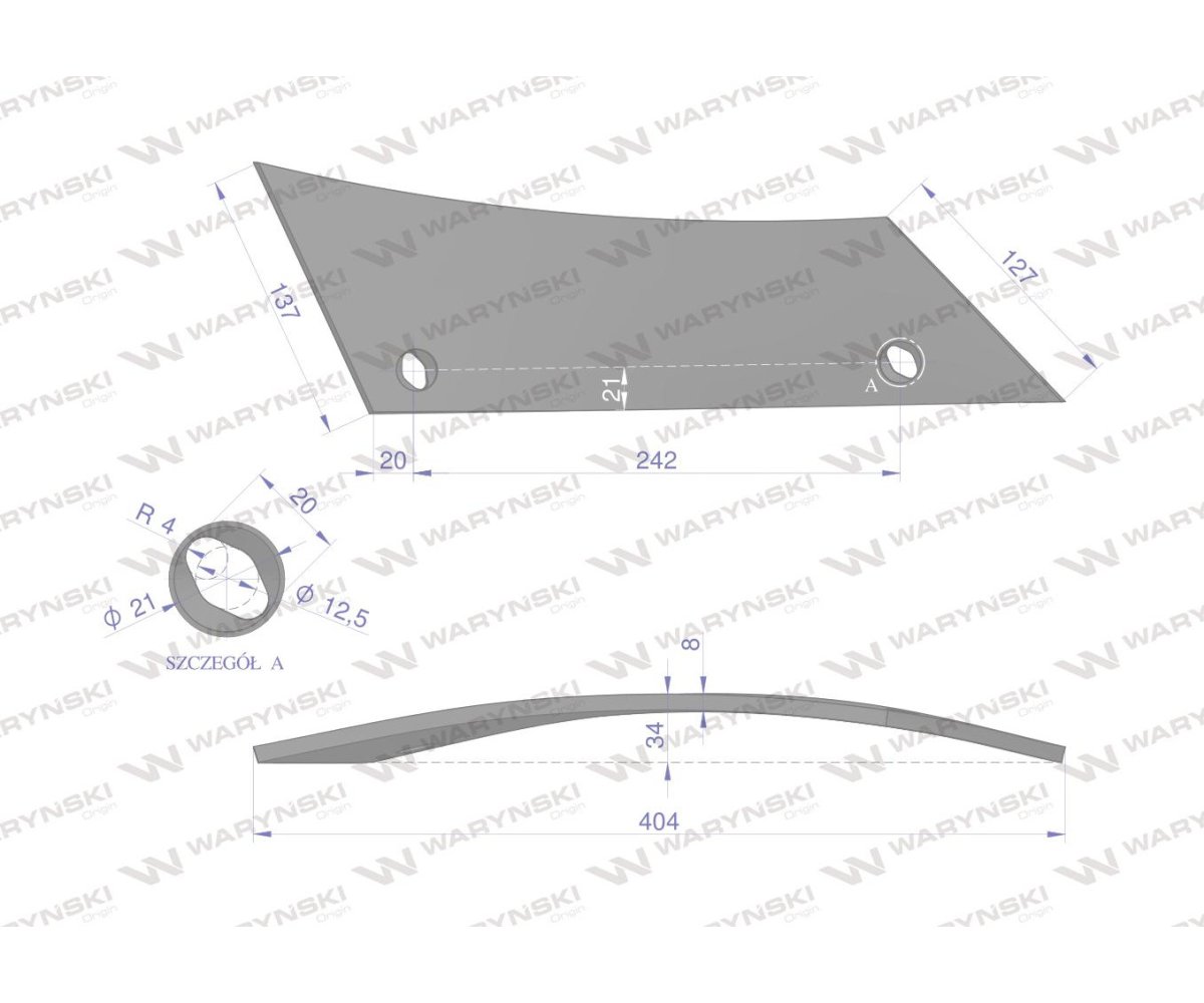 Pierś odkładni lewa zastosowanie Gregoire-Besson 173461 stal borowa WARYŃSKI