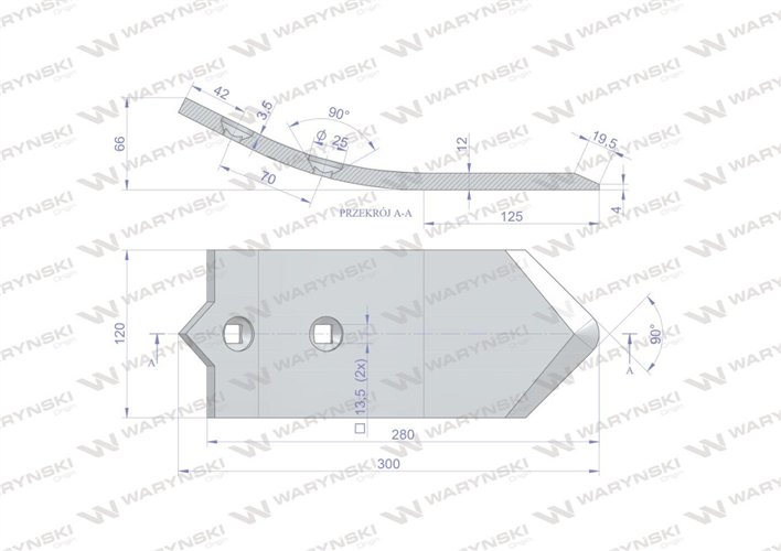 Dziób dwuotworowy agregatu podorywkowego zastosowanie Ap/701 Kos Unia stal borowa Waryński