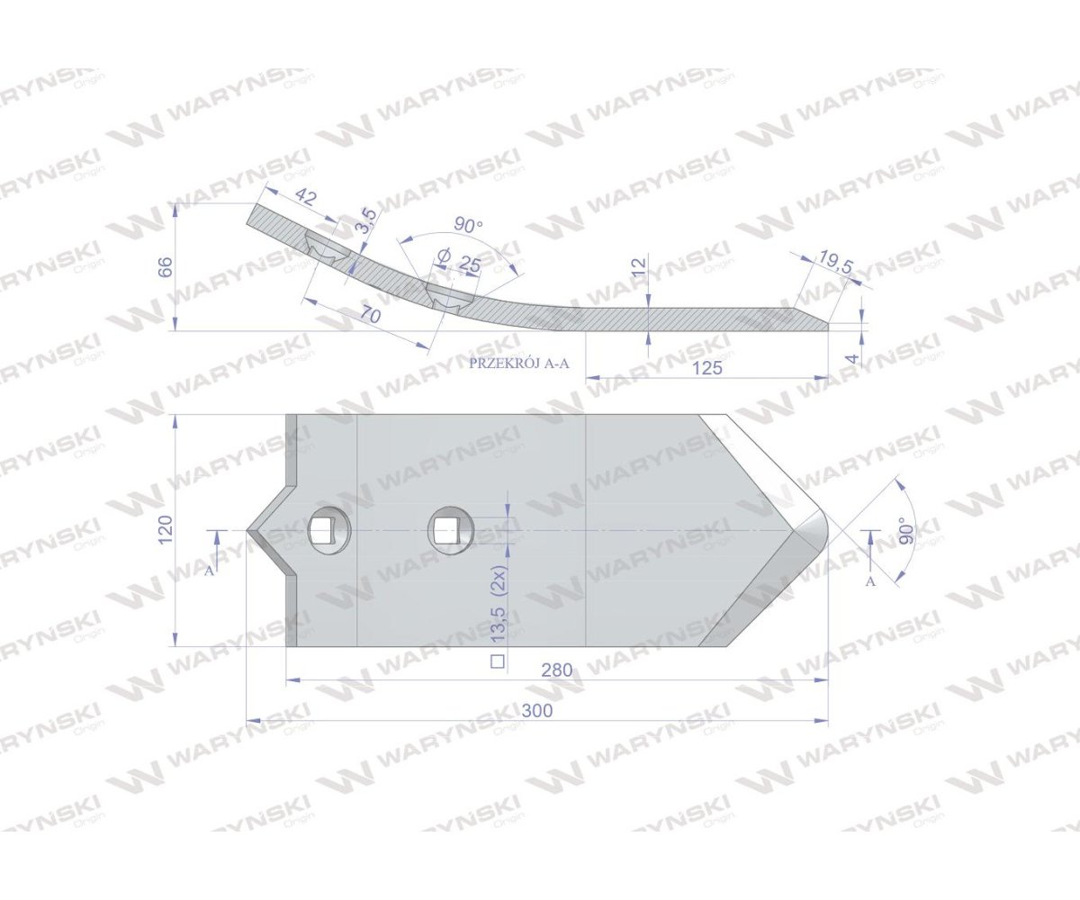 Dziób dwuotworowy agregatu podorywkowego zastosowanie Ap/701 Kos Unia stal borowa Waryński