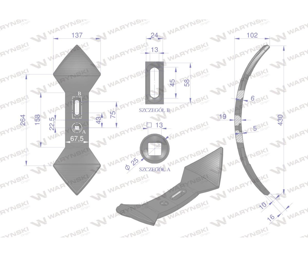Redlica agregatu podorywkowego sercowa 1738000000 Gruber stal borowa Napawane WARYŃSKI