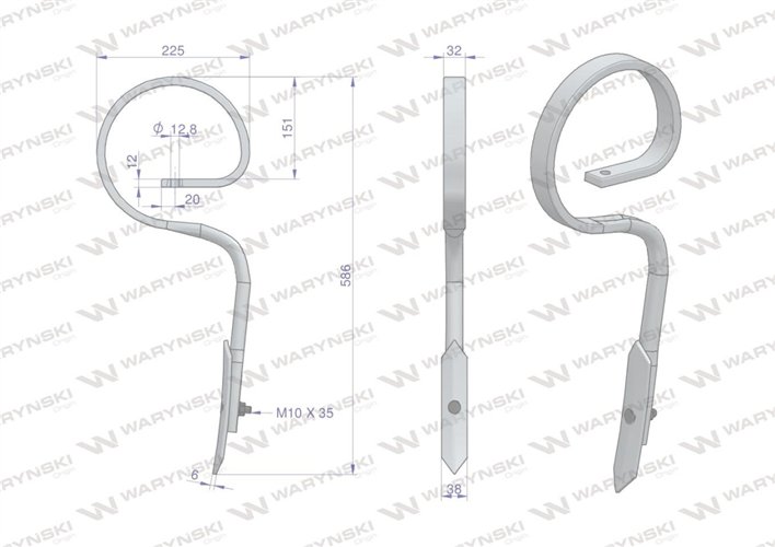 Ząb sprężynowy prosty 32X12 Waryński
