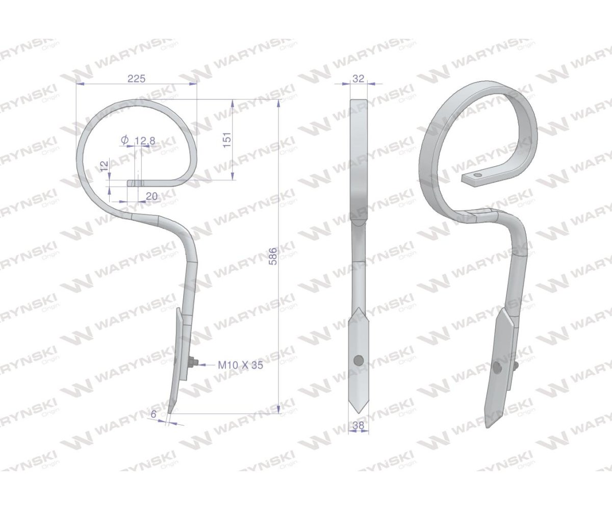 Ząb sprężynowy prosty 32X12 Waryński