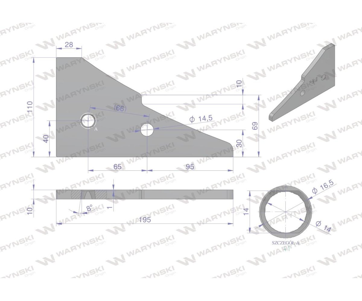 Płoza mała końcówka lewa zastosowanie Kuhn stal borowa WARYŃSKI