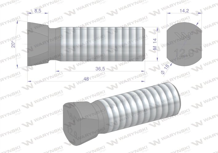 Śruba kpl. płużna oval z dwóch stron ścięta M14x48 mm kl.12.9 zastosowanie Vogel & Noot Waryński M14X48OV2VN ( sprzedawane po 25