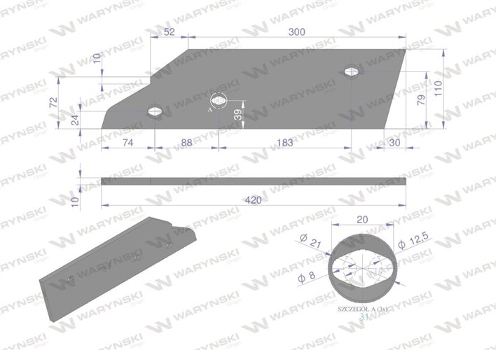 Płoza krótka prawa zastosowanie Kuhn stal borowa WARYŃSKI