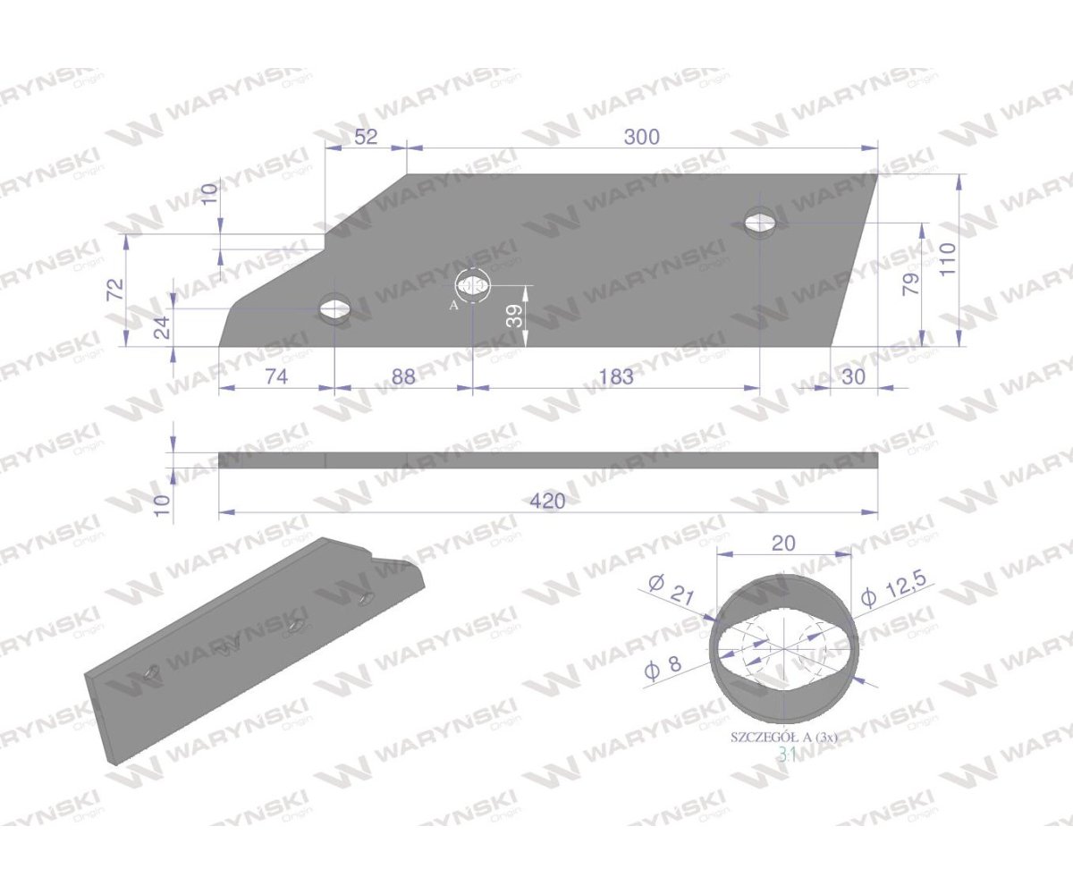 Płoza krótka prawa zastosowanie Kuhn stal borowa WARYŃSKI