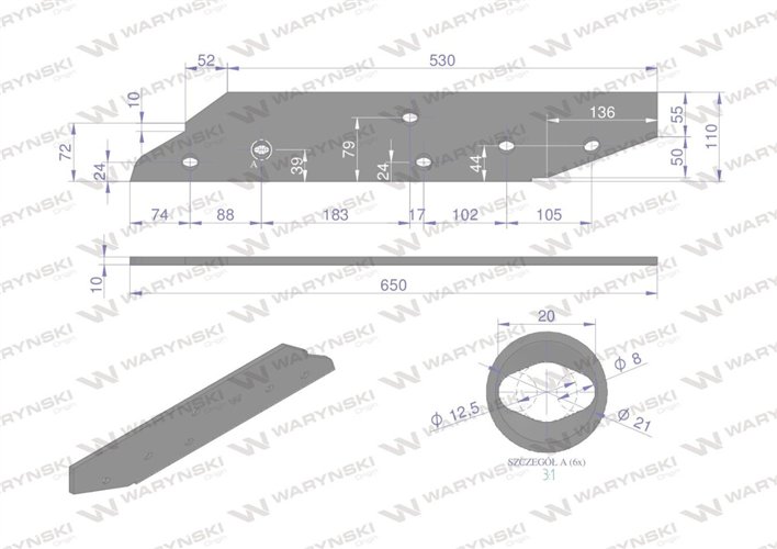 Płoza długa prawa zastosowanie Kuhn stal borowa WARYŃSKI