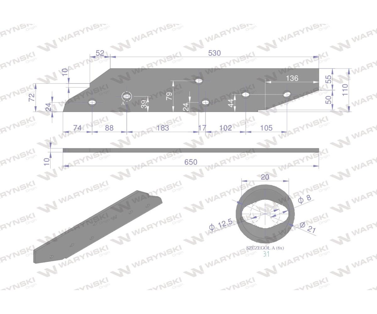 Płoza długa prawa zastosowanie Kuhn stal borowa WARYŃSKI