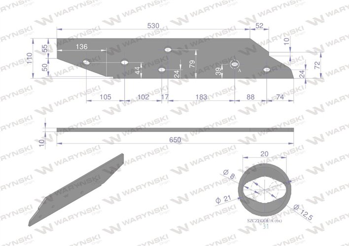 Płoza długa lewa zastosowanie Kuhn stal borowa WARYŃSKI