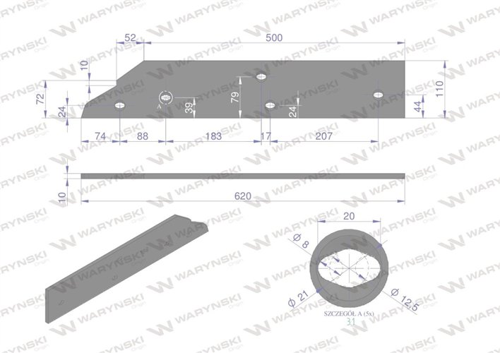 Płoza długa prawa zastosowanie Kuhn 279130 stal borowa WARYŃSKI