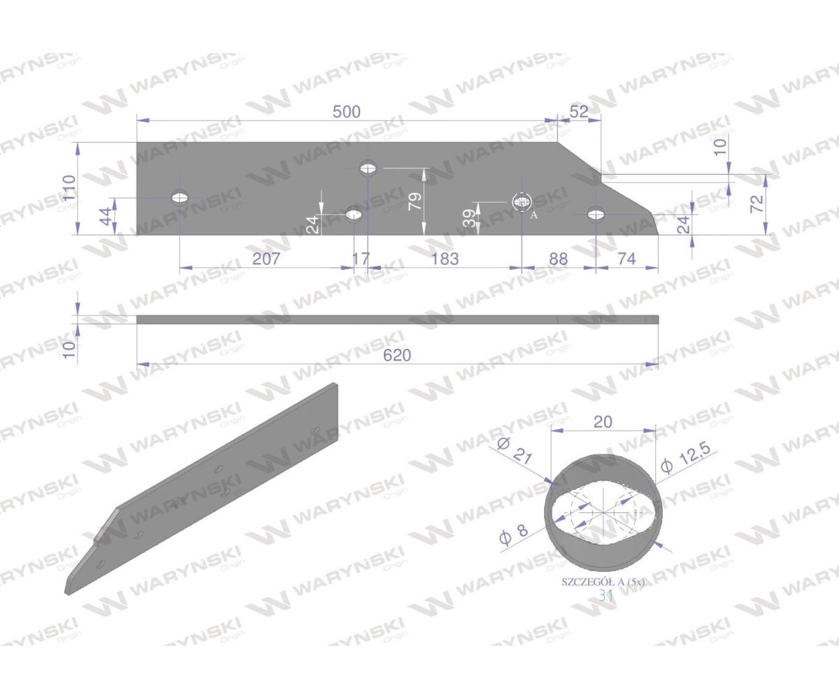 Płoza długa lewa zastosowanie Kuhn 279131 stal borowa WARYŃSKI
