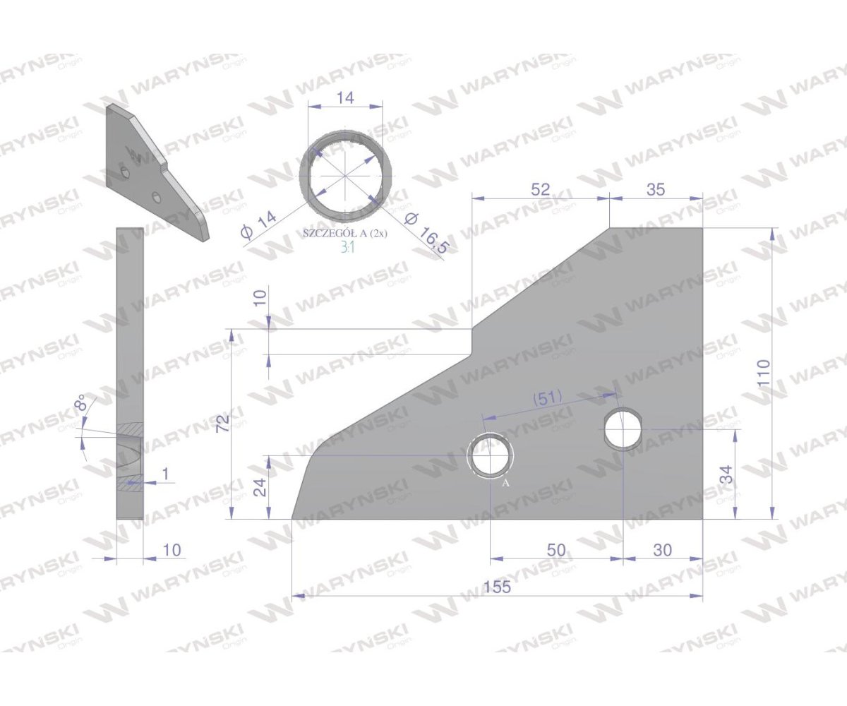 Końcówka płozy prawa zastosowanie Kuhn stal borowa WARYŃSKI