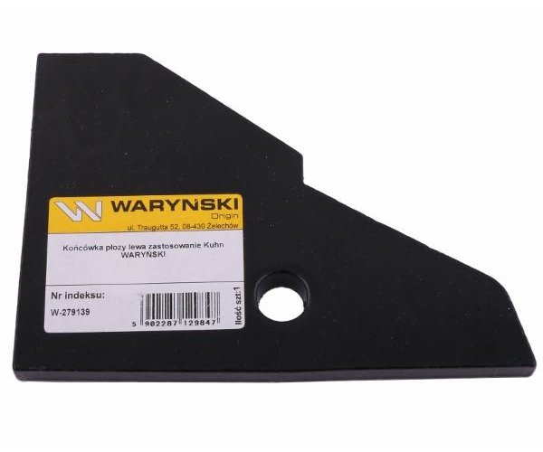 Końcówka płozy lewa zastosowanie Kuhn stal borowa WARYŃSKI