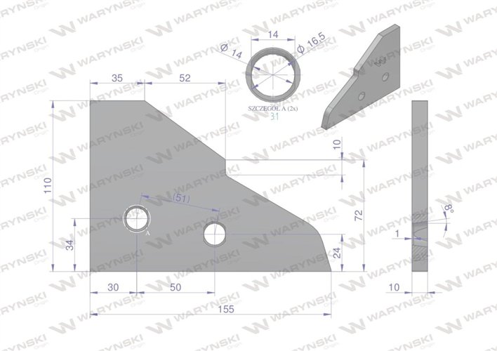 Końcówka płozy lewa zastosowanie Kuhn stal borowa WARYŃSKI
