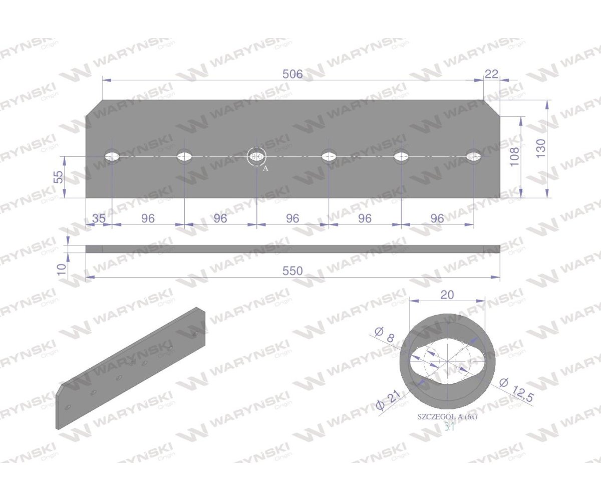 Płoza długa lewa/prawa zastosowanie Kuhn stal borowa WARYŃSKI