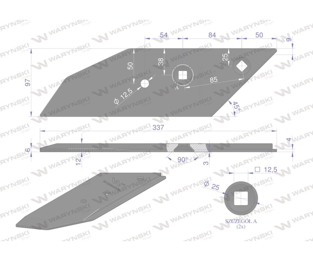 Dłuto. nakładka lemiesza prawa zamiennik Lemken Pług stal borowa Napawane WARYŃSKI