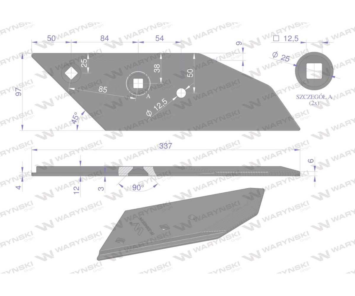 Dłuto. nakładka lemiesza lewa zamiennik Lemken Pług stal borowa  Napawane WARYŃSKI