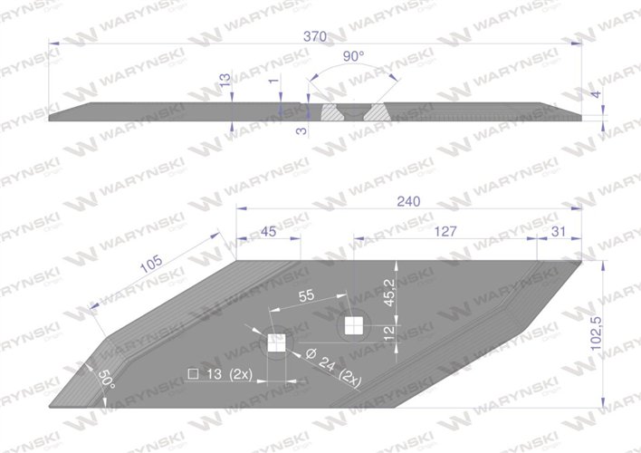 Dłuto nakładka lemiesza prawa zamiennik Lemken Pług stal borowa Napawane WARYŃSKI