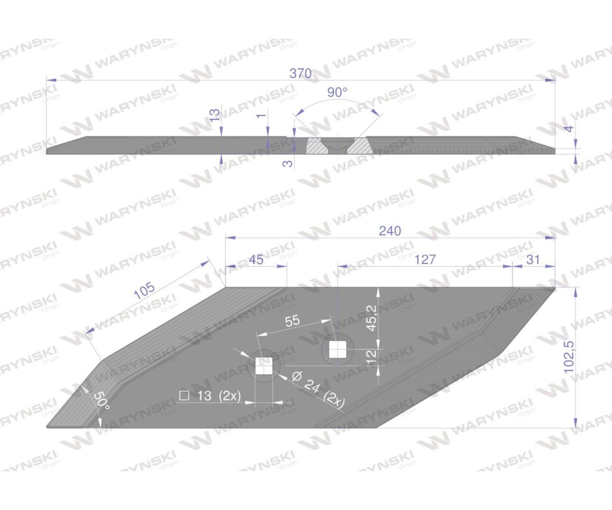 Dłuto nakładka lemiesza prawa zamiennik Lemken Pług stal borowa Napawane WARYŃSKI
