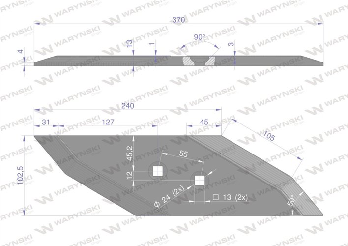 Dłuto nakładka lemiesza lewa zamiennik Lemken Pług stal borowa Napawane WARYŃSKI