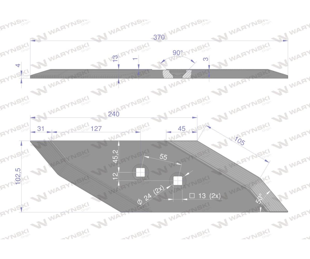 Dłuto nakładka lemiesza lewa zamiennik Lemken Pług stal borowa Napawane WARYŃSKI