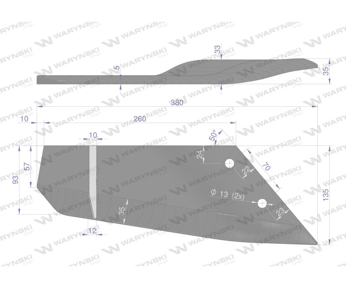Lemiesz wygięty długi prawy zastosowanie Lemken Smaragd Napawane Waryński