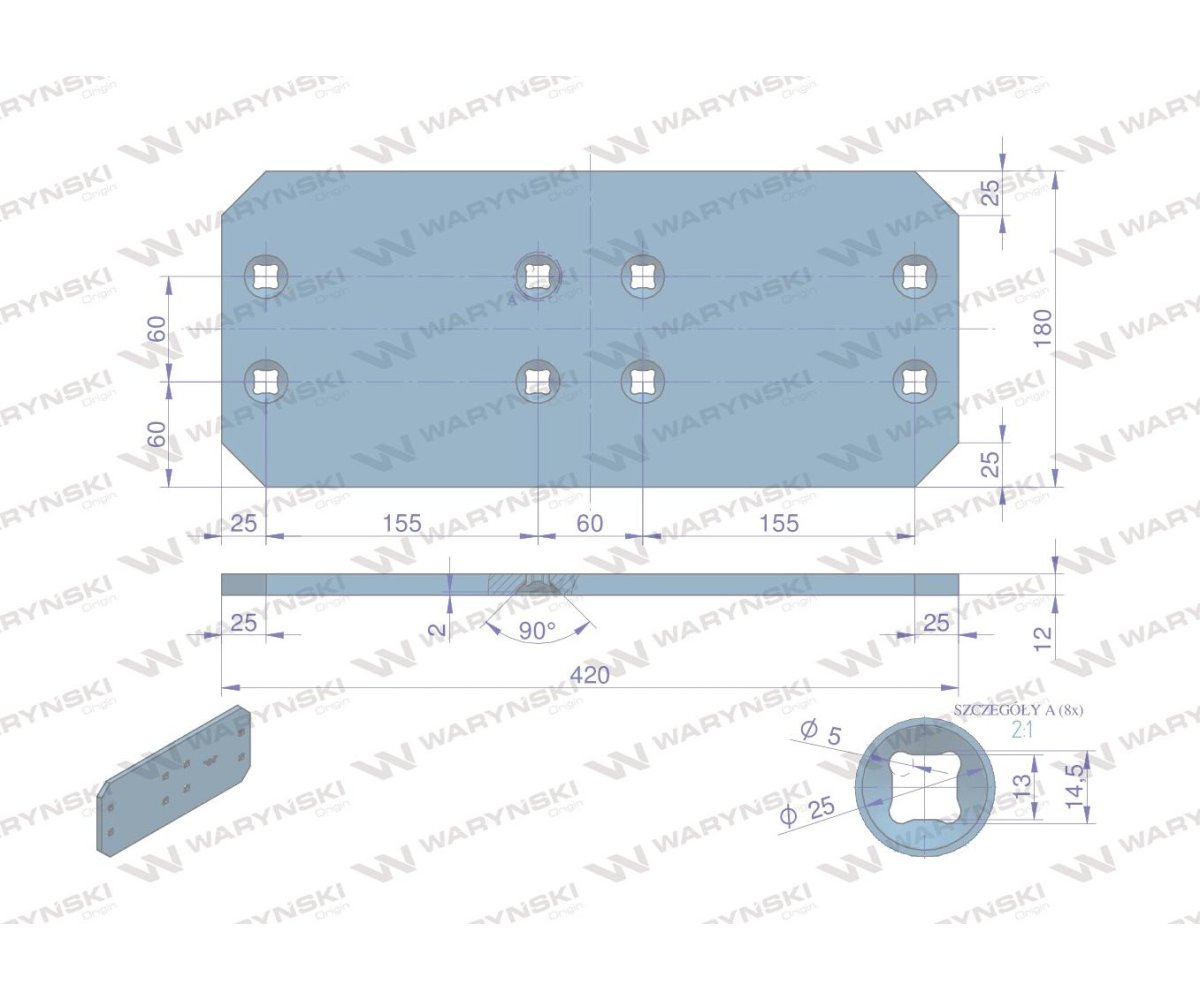 Płoza prawa/lewa 3411460 zastosowanie A42H Lemken stal borowa WARYŃSKI