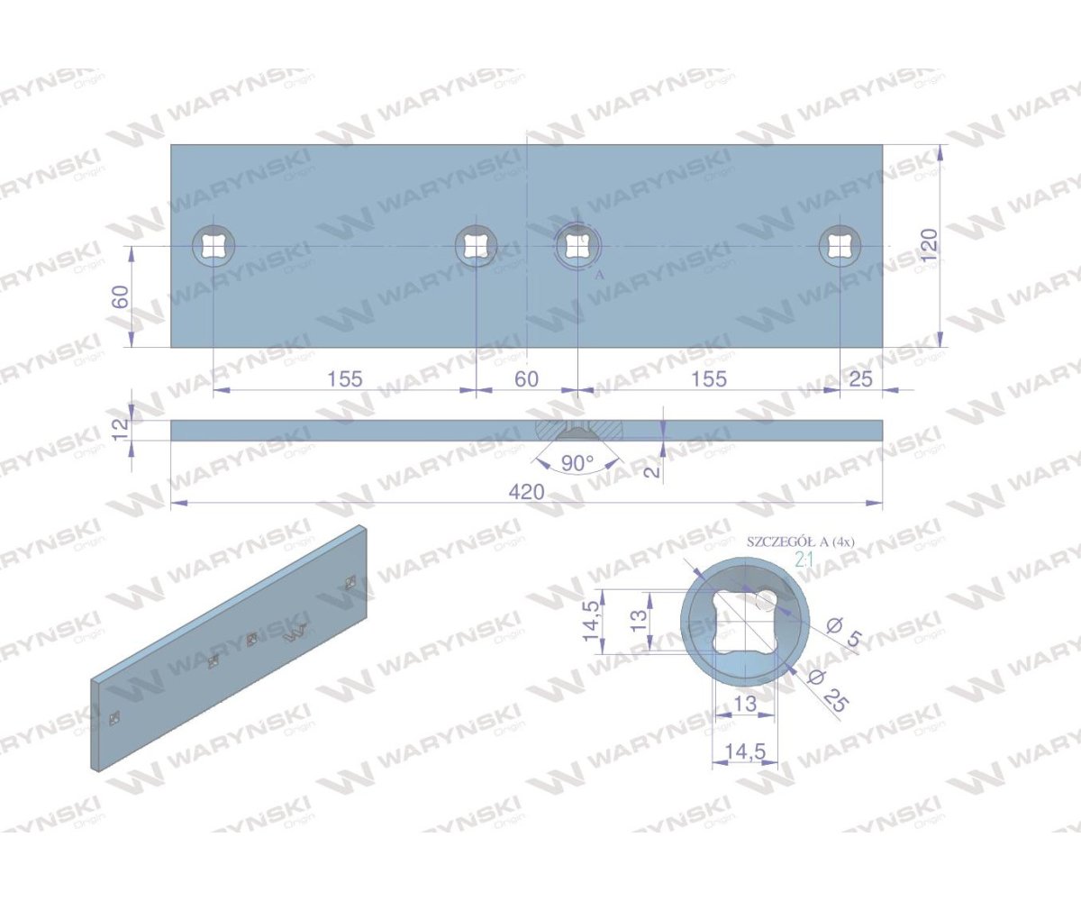 Płoza długa prawa/lewa 3411504 zastosowanie A42 Lemken stal borowa WARYŃSKI