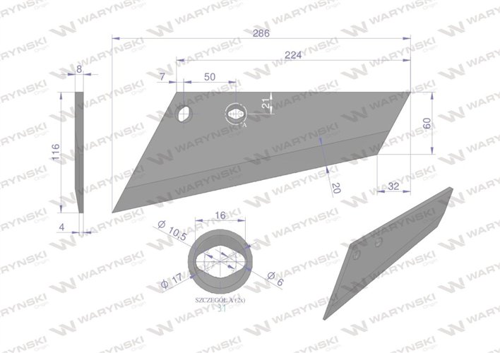 Lemiesz agregatu podorywkowego lewy 260mm/2-otwory 925371 Gruber typ Brodnica RAU Uniwersalne WARYŃSKI