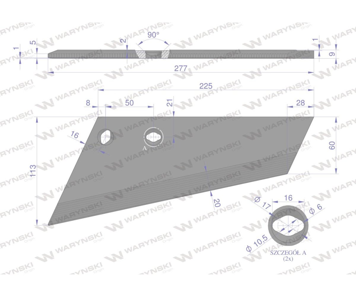 Lemiesz agregatu podorywkowego lewy 260mm/2-otwory 925371 Gruber typ Brodnica RAU Uniwersalne Napawane WARYŃSKI