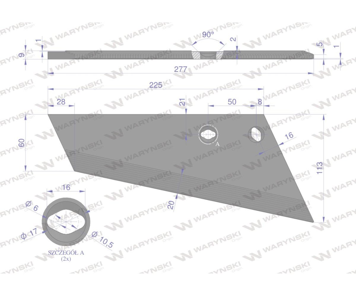 Lemiesz agregatu podorywkowego prawy 260mm/2-otwory 925361 Gruber typ Brodnica RAU Uniwersalne Napawane WARYŃSKI