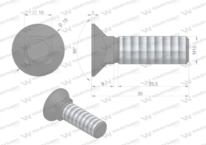 Śruba kpl. płużna podsadzana D 608 M10x35 mm kl.10.9 Waryński ( sprzedawane po 25 )
