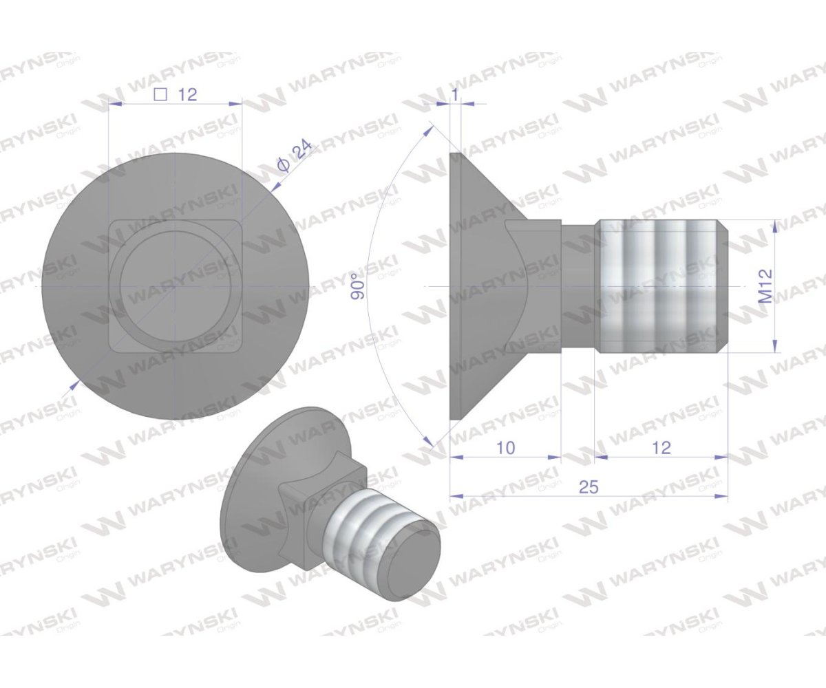 Śruba kpl. płużna podsadzana D 608 M12x25 mm kl.10.9 Waryński ( sprzedawane po 25 )