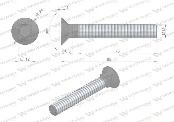 Śruba kpl. płużna podsadzana D 608 M12x85 mm kl.10.9 Waryński ( sprzedawane po 25 )