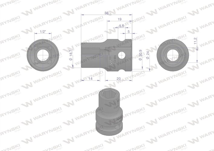 Nasadka udarowa sześciokątna 1/2". 11 mm. CrMo. DIN 3129. Waryński