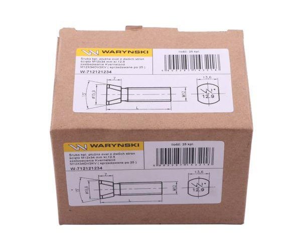 Śruba kpl. płużna oval z dwóch stron ścięta M12x50 mm kl.12.9 zastosowanie Kverneland Waryński M12X50OV2KV ( sprzedawane po 25 )