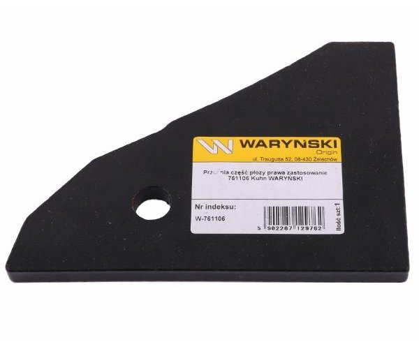 Przednia część płozy prawa zastosowanie 761106 Kuhn stal borowa WARYŃSKI