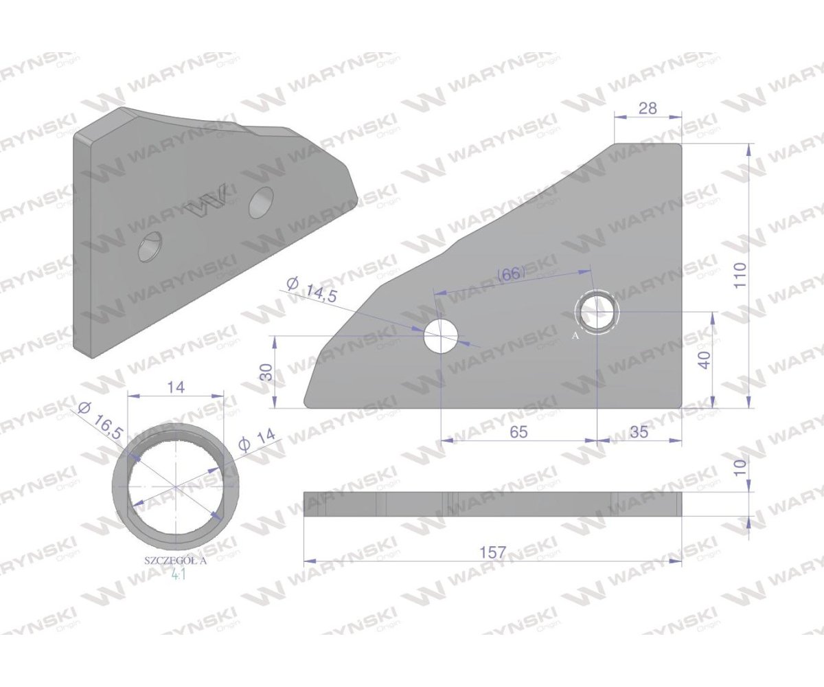 Przednia część płozy prawa zastosowanie 761106 Kuhn stal borowa WARYŃSKI
