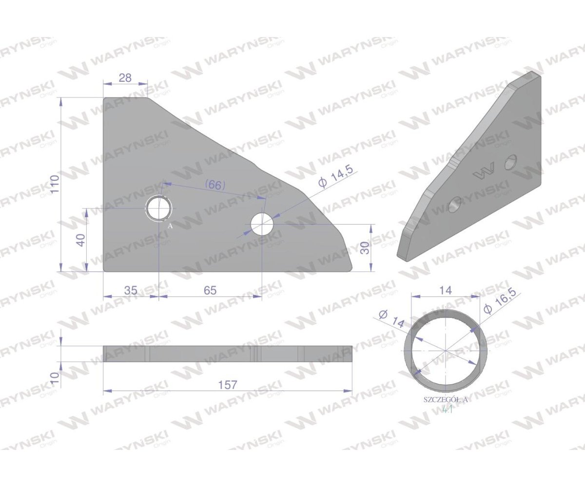 Przednia część płozy lewa zastosowanie 761107 Kuhn stal borowa WARYŃSKI