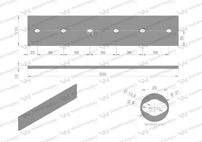 Płoza długa prostokątna lewa/prawa zastosowanie Kuhn stal borowa WARYŃSKI