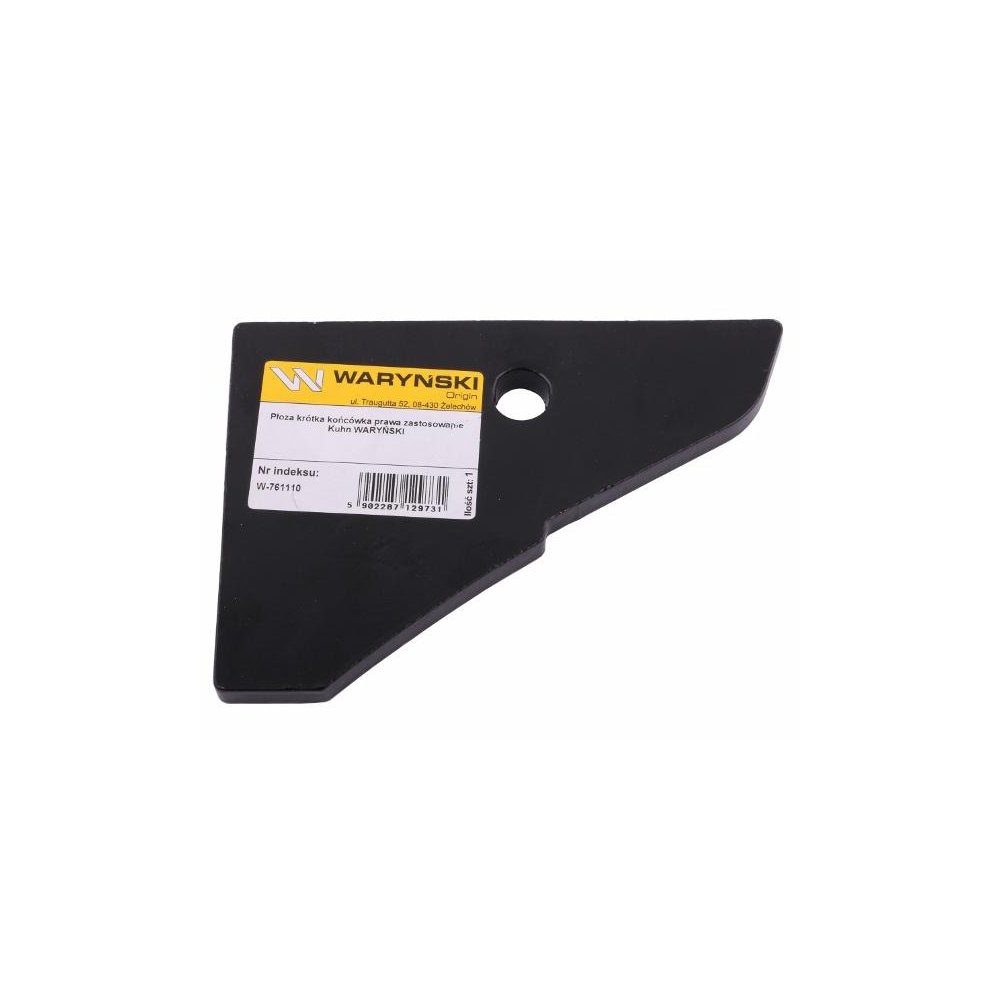 Płoza krótka końcówka prawa zastosowanie Kuhn stal borowa WARYŃSKI