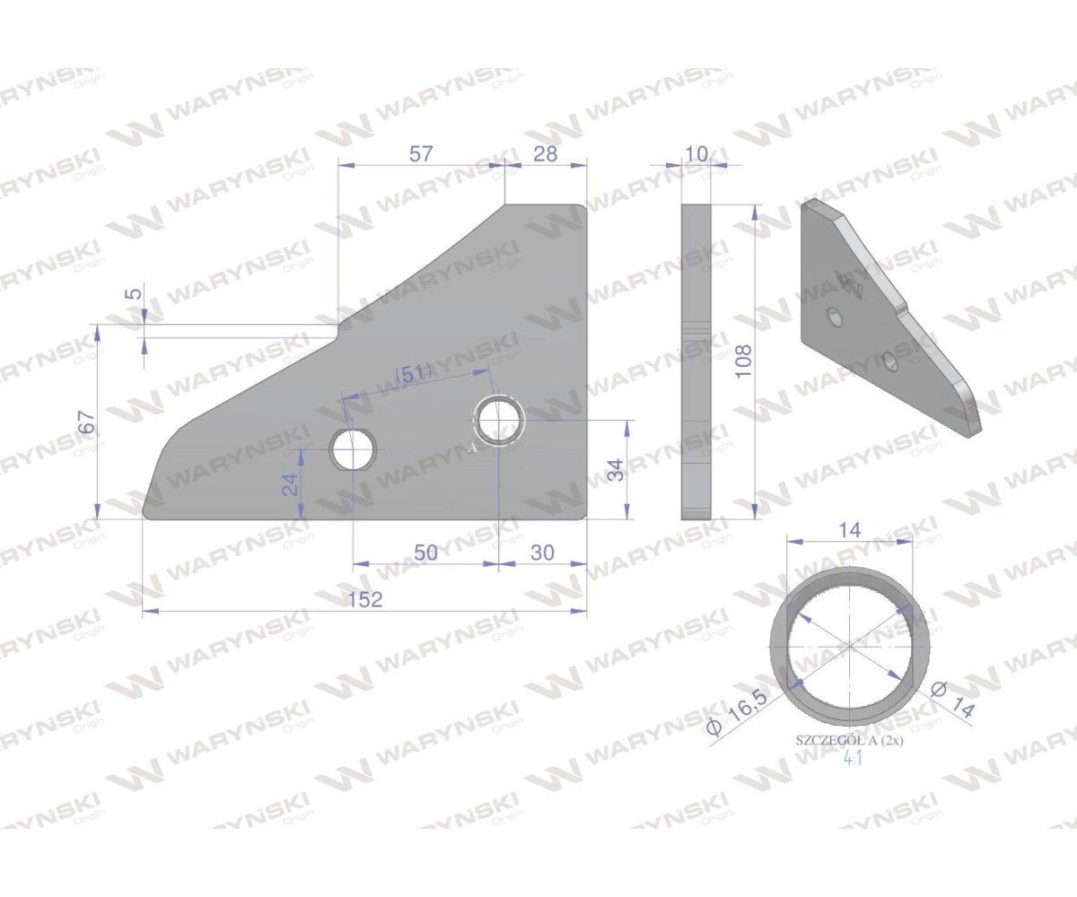 Płoza krótka końcówka prawa zastosowanie Kuhn stal borowa WARYŃSKI
