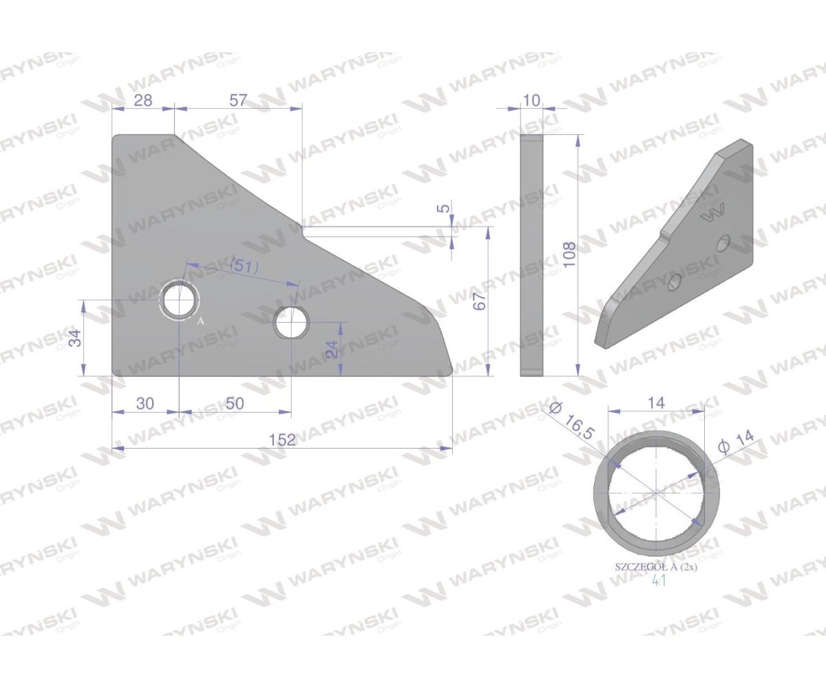 Płoza krótka końcówka lewa zastosowanie Kuhn stal borowa WARYŃSKI