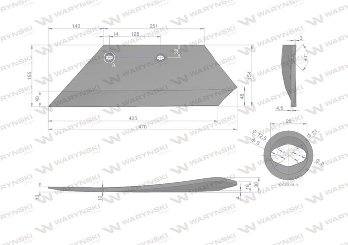 Lemiesz lewy 16" Overum Pług stal borowa Waryński
