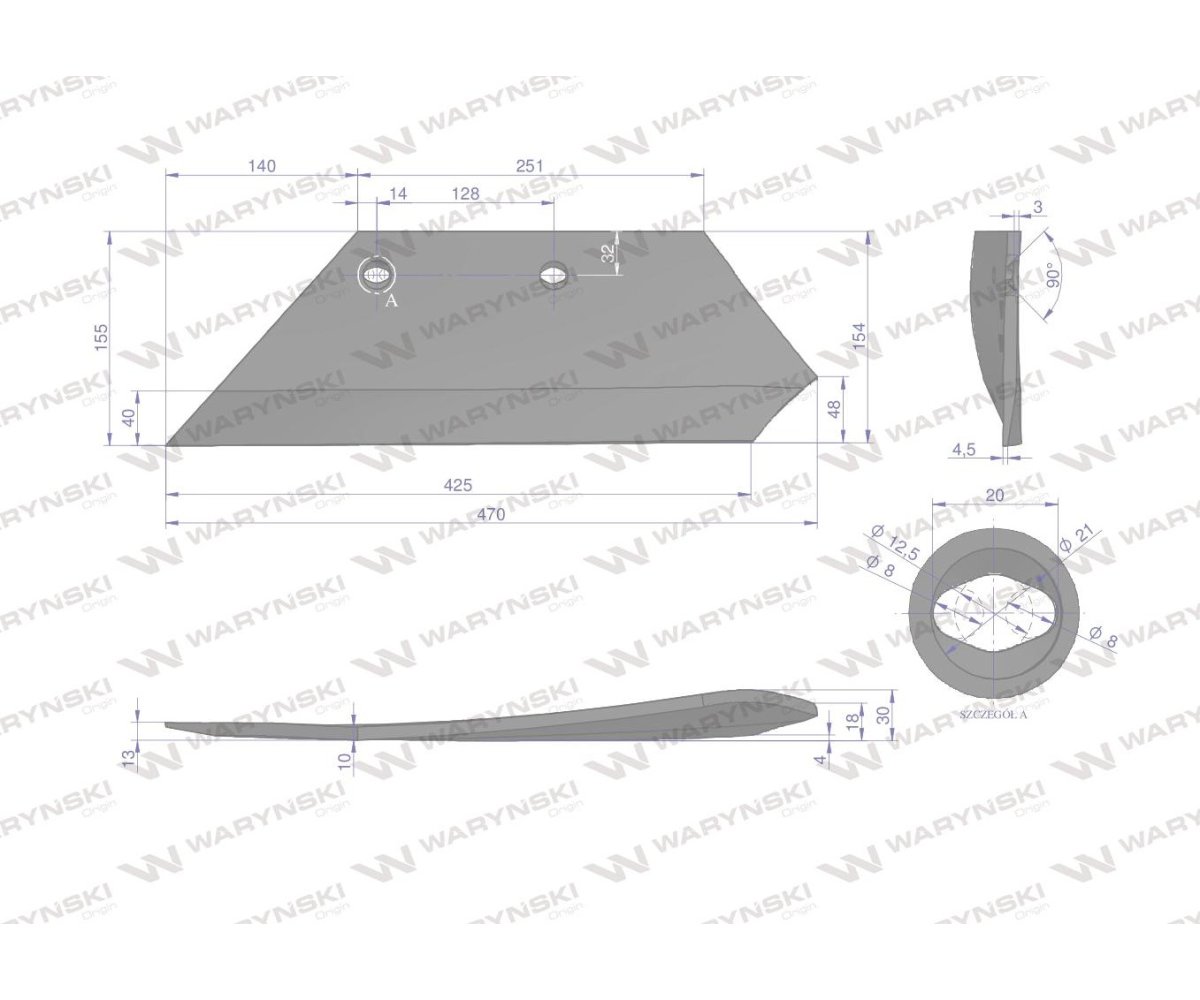 Lemiesz lewy 16" Overum Pług stal borowa Waryński