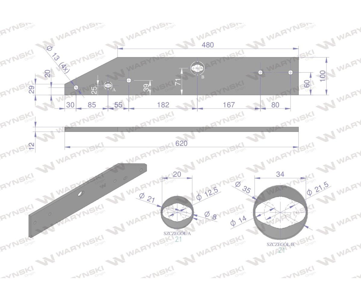 Płoza prawa zastosowanie 41659460409 Overum stal borowa WARYŃSKI