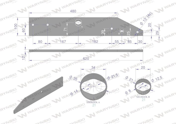 Płoza lewa zastosowanie 41659460509 Overum stal borowa WARYŃSKI