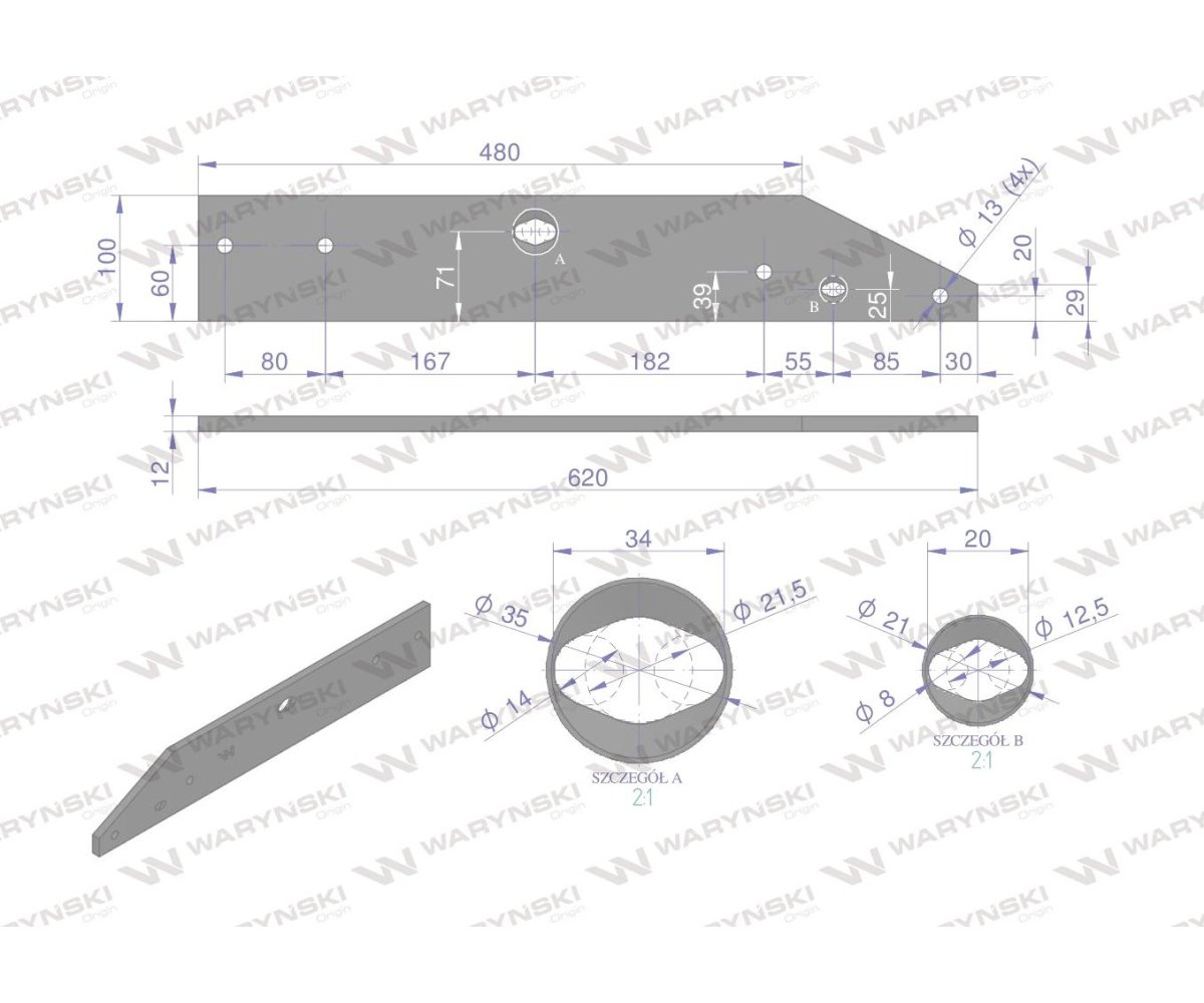 Płoza lewa zastosowanie 41659460509 Overum stal borowa WARYŃSKI